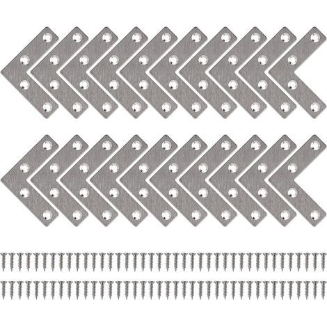 Equerre de Fixation Plats Droits Support en forme de L Metalliques Equerres avec Vis pour Bois Meubles Placard Réparation Support 50 50mm 20 Pièces (1/3)