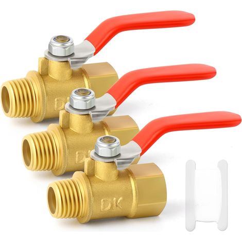3pièces 1/4 pouce en laiton Mini robinet à tournant sphère arrêter l’interrupteur, 1/4 pouce mâle x femelle raccord de tuyau filetage BSP (1/5)