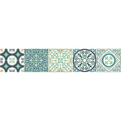Lot de 3 Adhésifs Autocollants Contremarches Carreaux Ciment Verts 19,5x100cm - Idéal pour Sols et Murs (1/6)