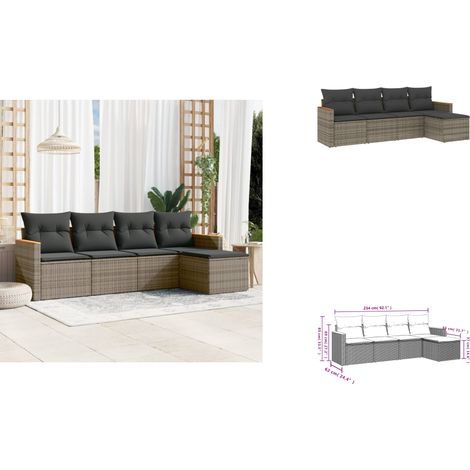 Salon de jardin 5 pcs avec coussins gris résine tressée - Ensemble Salon De Jardin - Salon De Jardin Extérieur - Meuble De Jardin - Canapé De Jardin - Résine Tressée (1/3)