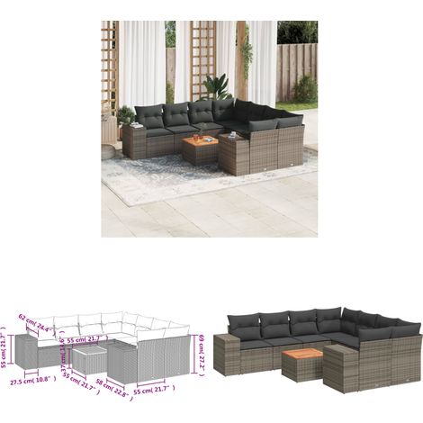 9-tlg. Garten-Sofagarnitur mit Kissen Grau Poly Rattan - Gartensorte - Gartenmöbel Set - PE-Rattan Möbel - Outdoor Lounge - Esstischgarnitur - Home & Living (1/3)