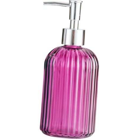 Dispensador de vidrio recargable para loción y champú para baño y cocina, color morado.