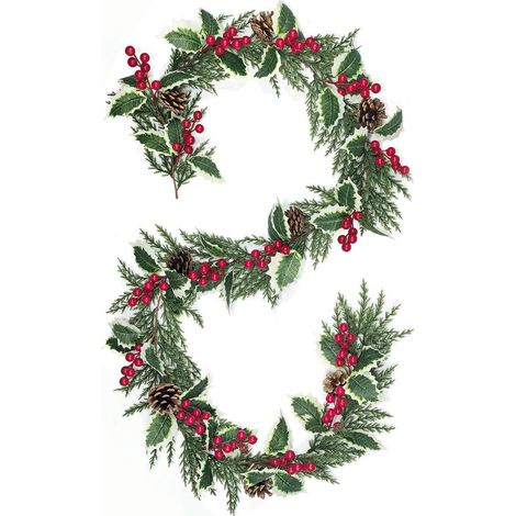Weihnachtsgirlande 1,95m mit roten Beeren und Zapfen, künstlich, für innen & geschützten Außenbereich