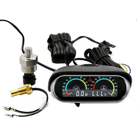 Manomètre de température d'eau horizontal universel 2 en 1 pour voiture avec écran LCD + manomètre de pression d'huile, adaptateur de température d'eau 1/8 NPT (1/5)
