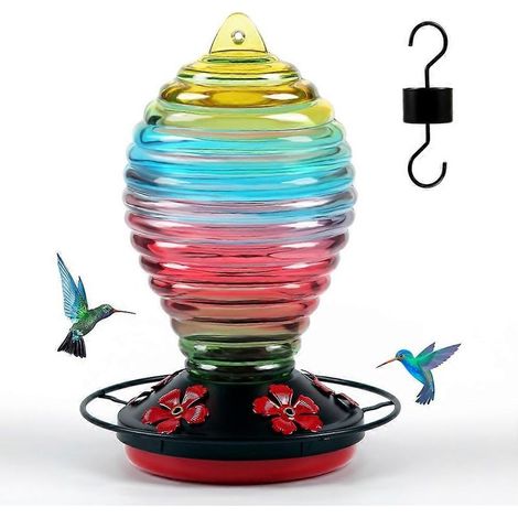 Mangeoire à colibris en verre, mangeoire arc-en-ciel à suspendre pour l'extérieur, 850 ml, jolie bouteille en forme de spirale (1/5)