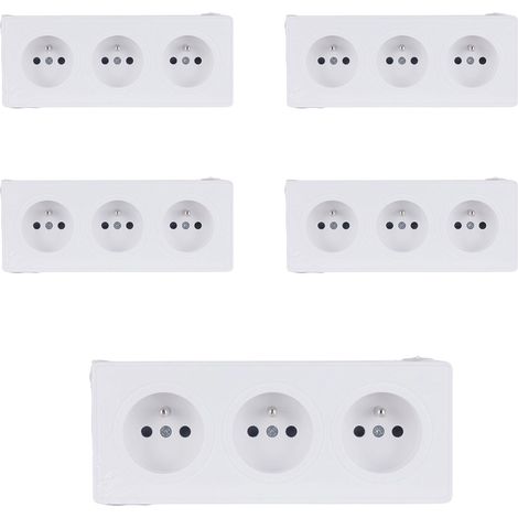 Lot de 5 prises triples 16A en saillie - Blanc - Vulco - Zenitech