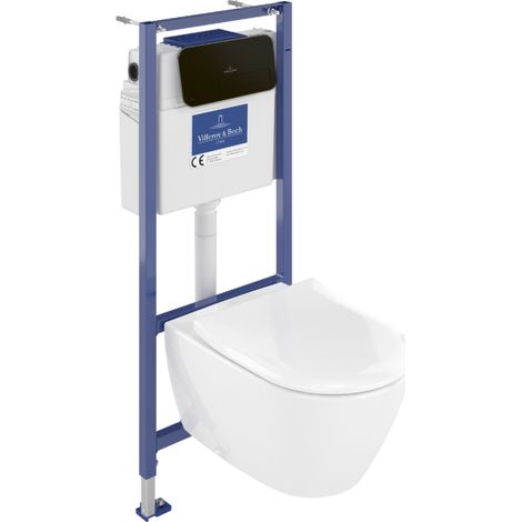 VILLEROY ET BOCH Pack inodoro sin borde Subway 2.0 con asiento + estructura Viconnect PRO + placa negro mate