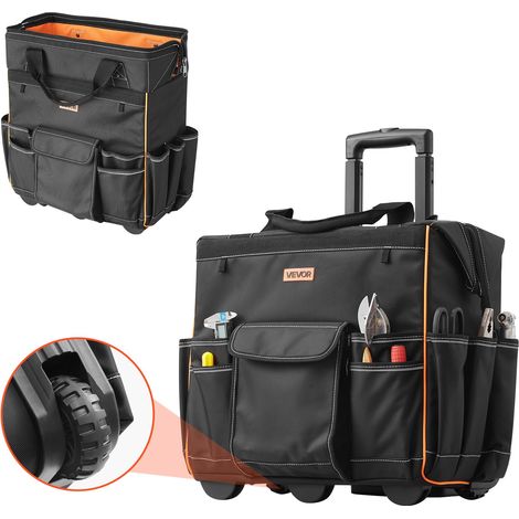 Sac à Outils à Roulettes, Charge 50 kg, Caisse à Outil, 46x27x43 cm, avec 25 Poches, Poignée Télescopique, Base Stable, Sac Organisateur Outils Robuste pour Électriciens, Plombiers, Mécaniciens (1/5)