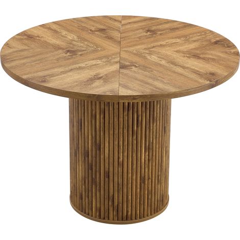 Tavolo da pranzo rotondo 100 cm in MDF effetto legno con base cilindrica in metallo (1/5)