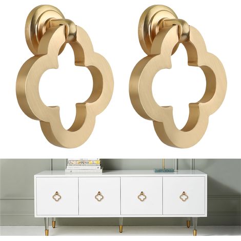 Juego de 2 tiradores de cajón de latón cepillado con anilla, para muebles y puertas, color dorado. (1/5)