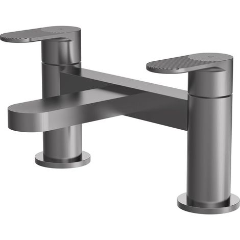 Nuie Cyprus Fluted Pillar Mounted Bath Filler Tap - Brushed Pewter (1/2)