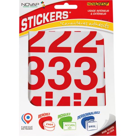 Chiffres autocollants 50mm Rouge NOVADHESIFS - 4370576