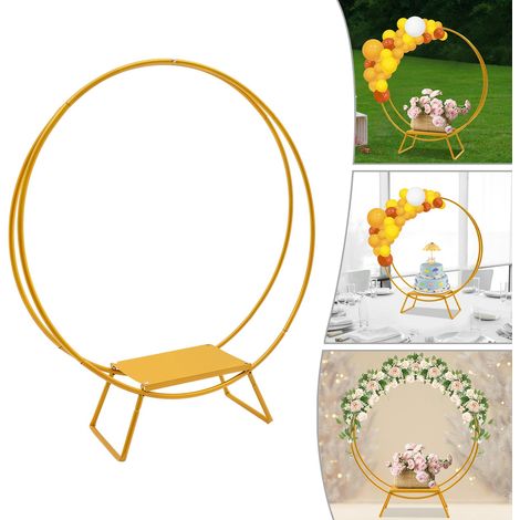 Double Hoop Cake Stand Wedding Birthday Party Decoration Flower Rack 80cm Gold (1/5)