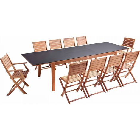 Ensemble table de jardin extensible en eucalyptus avec 10 assises