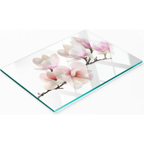 Planche à découper décorative en verre avec motif magnolia 80x52 cm (1/5)