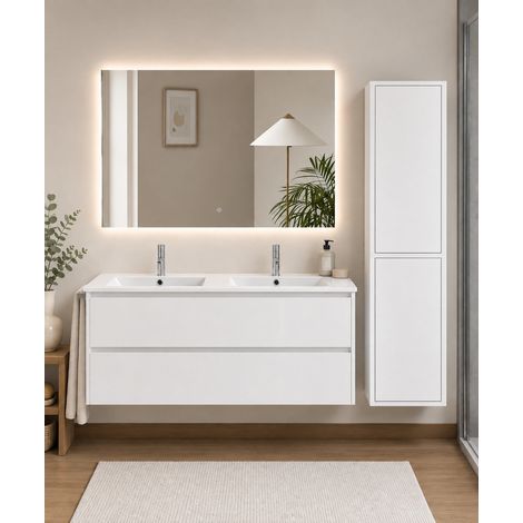 Mueble de baño con lavabo ORIGENBATH IBIZA sin espejo 120x45 cm 2 senos blanco con columna (1/5)