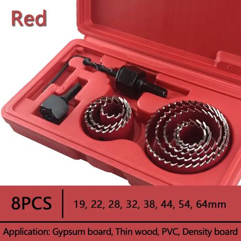 8PCS 19-64mm ensemble de scie cloche scie tasse bois couronne foret pour panneau de gypse bois PVC plastique densité panneau métal outils de travail du bois - Rouge (1/5)