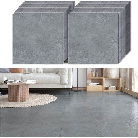 Dalle PVC Adhesive Sol Béton Gris 24 Pièces Carrelage Adhesif Sol Ciment Gris Carreaux Adhesif Cuisine Revetement Salle de Bain Toilette Imperméable Salon Chambre Amovible 30cm x 30cm (1/5)