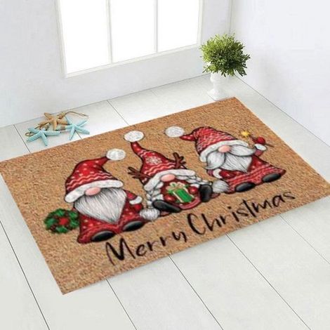 Zerbino natalizio, zerbino per interni, tappetino da bagno, zerbino d'ingresso, antiscivolo e antimacchia, 60 x 90 cm, motivo gnomo decorativo (1/5)