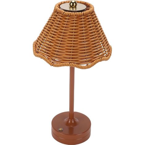 Lampe de table LED vintage en rotin, 3 couleurs, abat-jour en osier sans fil, veilleuse de chevet, luminosité réglable pour décoration de chambre à coucher, marron (1/5)