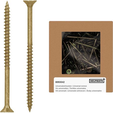 75 - Vis à bois - Vis universelles - Tête fraisée 5x80mm - Filetage partiel - Pour bois plastique maçonnerie - Intérieur extérieur protégé - Jaune