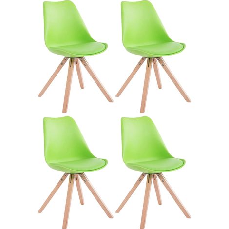 4 chaises de salle à manger style scandinave en synthétique et plastique vert pieds carré en bois clair CDS10367