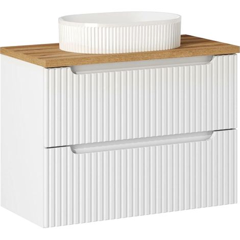 Waschtisch 80cm mit Keramikwaschbecken, weiß und Eiche, NEWPORT-56-WHITE (1/5)