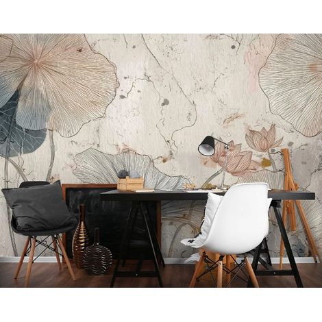 Fototapete Blumen Beton Abstrakt, für Wohnzimmer und Schlafzimmer, 300 x 210 cm – Komplettset inkl. Kleister & Anleitung (1/5)