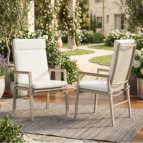 2 sedie da pranzo da esterno con braccioli in legno plastico e seduta Teslin beige (1/5)