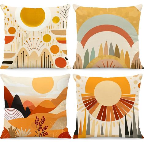Housse de coussin 45 x 45 cm – Lot de 4 Housses de Coussin Géométriques Abstraites Soleil Montagnes Style Morandi Taie (1/5)