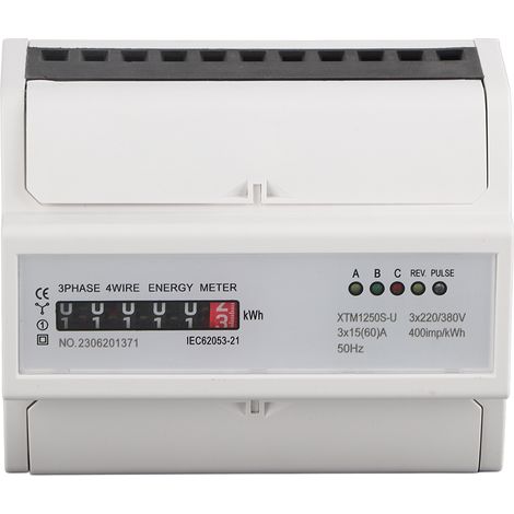 1 contatore elettrico elettronico digitale trifase, 220 V/380 V, 4 fili, 7 pin, montaggio su guida DIN, 15 (60) A (1/5)
