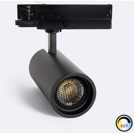 Foco Carril LED Trifásico 30W Fasano Antideslumbramiento CCT Seleccionable Regulable Negro (2700K - 3200K - 4000K) Seleccionable
