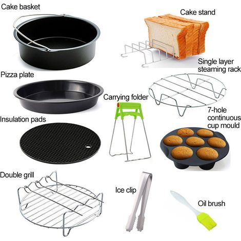 10 Accessoires pour Friteuse sans Huile - Moules à Gâteau, Pizza et Pain pour Friteuse 3.2 à 5.8 Qt