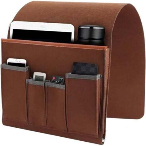 Sofa armrest storage bag, 5-pocket chair storage bag, can hold remote control, floor mat, magazine, glasses, etc. (brown) (1/4)