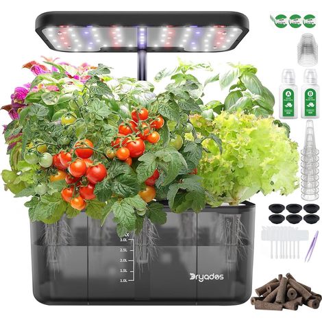 Kit de système de culture hydroponique 8 bacs avec lampe de croissance LED spectre complet 24W, jardin d’intérieur avec rappel de pénurie d’eau, outils de jardinage pour la maison, la cuisine (1/5)