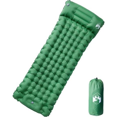 Matelas de camping autogonflant avec oreiller, taille une personne, vert. (1/5)