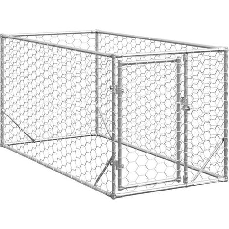 Cage extérieure pour chien avec porte, 2 x 1 x 1 mètre, acier galvanisé.