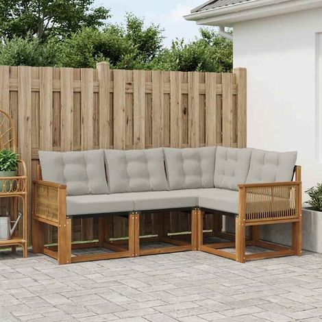 vidaXL Ensemble de canapés d'extérieur 4 pc Naturel et gris clair (1/5)