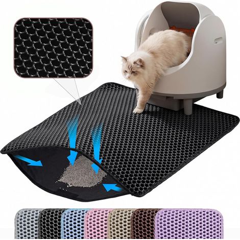 1 - Tapis Litière Chat - Tapis Bac À Litière - Double Couche Nid D Abeille Antidérapant Imperméable Pour Maison Noir 60x45cm (1/5)