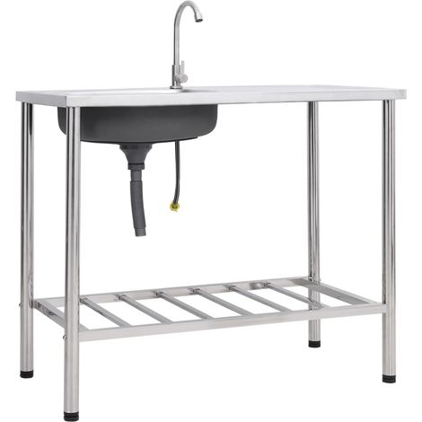 Évier de camping Seul lavabo,Évier à Main Portable Jardin avec robinet Acier inoxydable -97629 (1/5)