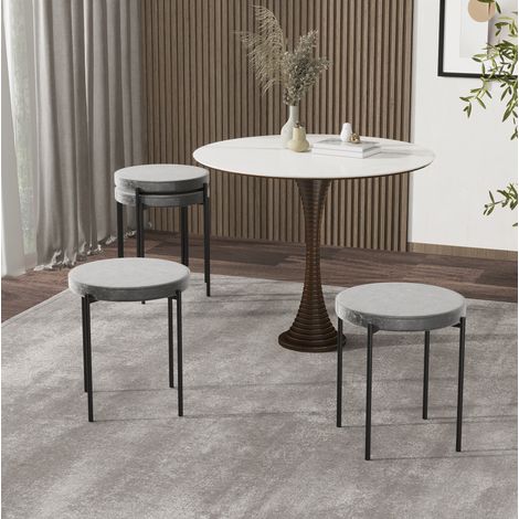 Pack de 4 taburetes apilables para comedor, asiento acolchado en efecto terciopelo gris (1/5)