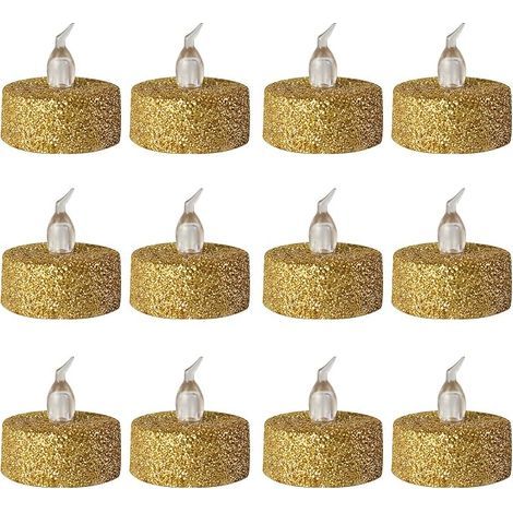 Set mit 12 kleinen, flammenlosen LED-Teelichtern, ideal für Weihnachten, Heiratsanträge, Geschenke und Partys (gold). (1/5)