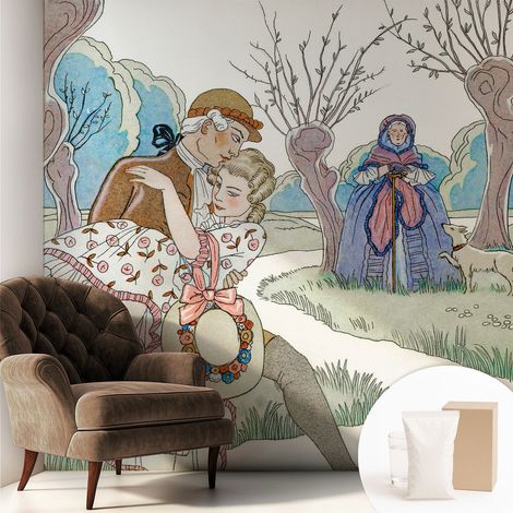 Papier peint intissé avec imprimé installation simple qualité excellente sans désordre - Colle incluse gratuite Scène romantique 250x250 cm (1/5)