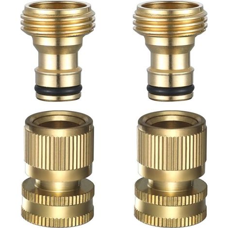 Tuyau d\'arrosage à connexion rapide - Raccords de tuyau d\'arrosage à connexion rapide, tuyau d\'eau en laiton massif à connexion rapide, 3/4" GHT, 2 ensembles (1/5)