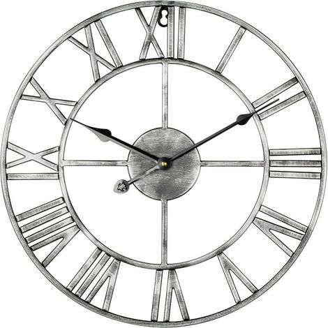 Große, rustikale, moderne Wanduhren aus Metall, rund, leise, nicht tickend, batteriebetrieben, 47 cm, weiße römische Uhr, Wanddekoration für Wohnzimmer/Schlafzimmer/Küche/Garten (1/5)