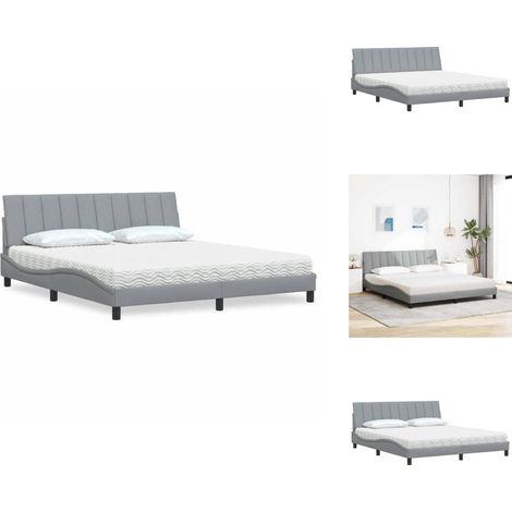 Lit avec matelas gris clair 180x200 cm tissu - Lit - Lits - Meuble De Chambre À Coucher - Sommier (1/5)