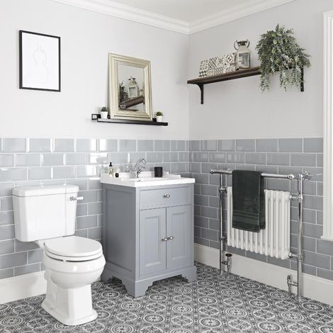 Milano Thornton 630mm Bathroom Vanity Unit with Basin and Close Coupled Toilet WC Pan Seat and Cistern - Light Grey (1/5)