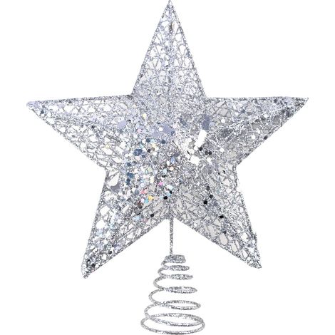Étoile de Noël argentée en métal pour sapin de Noël, décoration de Noël pour la maison (1/5)