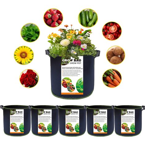 Lot de 12 sacs de plantation, EXCITED, 5 gallons (300 g), pots en toile aérée avec poignée, portables, absorbants et respirants, d (1/5)