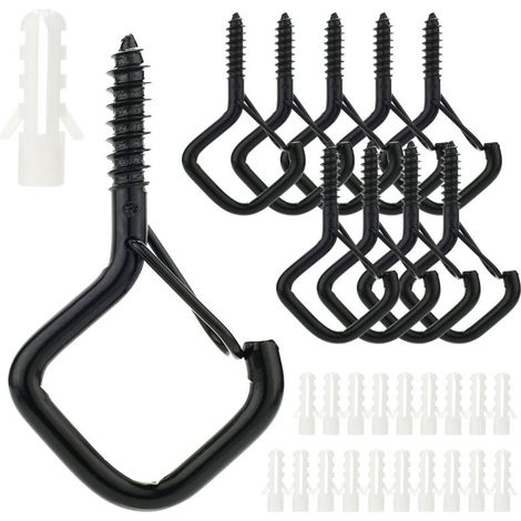 Paquete de 10 ganchos para colgar con asa de seguridad, resistentes al viento, de color negro.